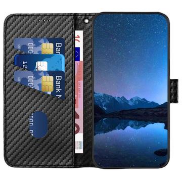 iPhone 15 Pro Premium Wallet-etui med rem - kulfiberstruktur - kulsort