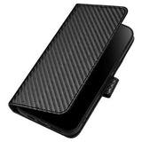 iPhone 15 Pro Premium Wallet-etui med rem - kulfiberstruktur - kulsort