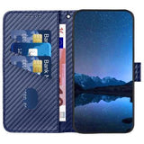 iPhone 15 Pro Premium Wallet-etui med rem - kulfiberstruktur - Kulstofblå