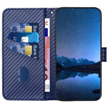 iPhone 15 Pro Premium Wallet-etui med rem - kulfiberstruktur - Kulstofblå
