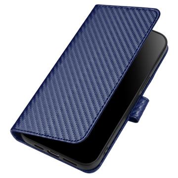 iPhone 15 Pro Premium Wallet-etui med rem - kulfiberstruktur - Kulstofblå