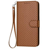 iPhone 15 Pro Premium Wallet-etui med rem - kulfiberstruktur - Kulstofkaffe