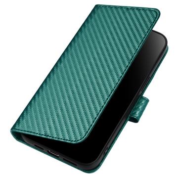 iPhone 15 Pro Premium Wallet-etui med rem - kulfiberstruktur - Kulstofgrøn