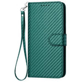 iPhone 15 Pro Premium Wallet-etui med rem - kulfiberstruktur - Kulstofgrøn