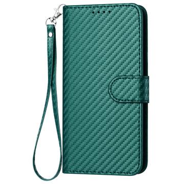 iPhone 15 Pro Premium Wallet-etui med rem - kulfiberstruktur - Kulstofgrøn
