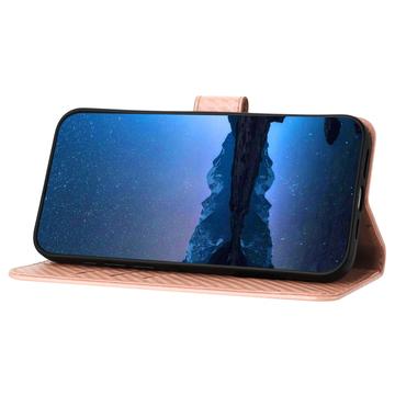 iPhone 15 Pro Premium Wallet-etui med rem - kulfiberstruktur - Kulstoflyserød