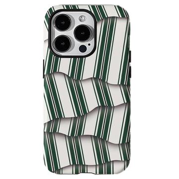 iPhone 15 Pro Striber aftageligt 2-i-1 hybrid-etui - grøn / hvid