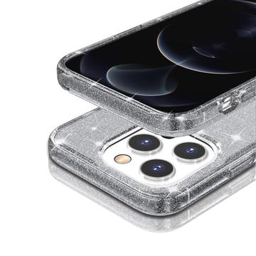 iPhone 15 Pro Stylish Glitter Series Hybrid Cover - Grå