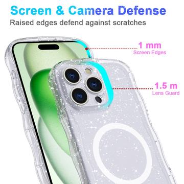 iPhone 15 Pro Wave-Edge Laser Glitter MagSafe Cover - Klar