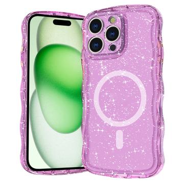 iPhone 15 Pro Wave-Edge Laser Glitter MagSafe Cover - Gennemsigtig pink