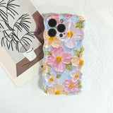 iPhone 15 Pro TPU-cover med bølgede kanter og oliemaleri - Blomster