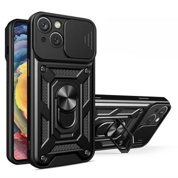 iPhone 15 Roterende Ring Hybrid Cover med Kameraskjold - Sort