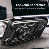 iPhone 15 Roterende Ring Hybrid Cover med Kameraskjold - Sort