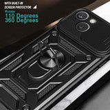 iPhone 15 Roterende Ring Hybrid Cover med Kameraskjold - Sort