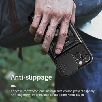 iPhone 15 Roterende Ring Hybrid Cover med Kameraskjold - Sort