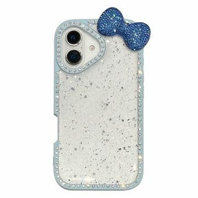 iPhone 16 Sløjfe- og Rhinstens-epoxy Cover - Blå