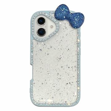 iPhone 16 Sløjfe- og Rhinstens-epoxy Cover - Blå