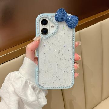 iPhone 16 Sløjfe- og Rhinstens-epoxy Cover - Blå