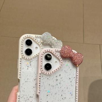 iPhone 16 Sløjfe- og Rhinstens-epoxy Cover - Blå