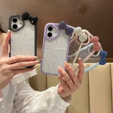 iPhone 16 Sløjfe- og Rhinstens-epoxy Cover - Blå