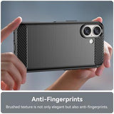 iPhone 16 Børstet TPU Cover - Karbonfiber - Sort