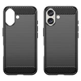 iPhone 16 Børstet TPU Cover - Karbonfiber - Sort