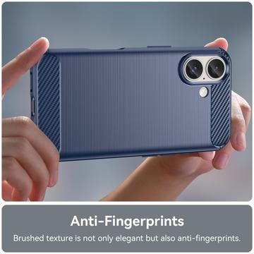 iPhone 16 Børstet TPU Cover - Karbonfiber - Blå