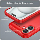 iPhone 16 Børstet TPU Cover - Karbonfiber - Rød