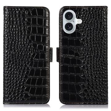 iPhone 16 Crocodile Series Læderpung med RFID - Sort