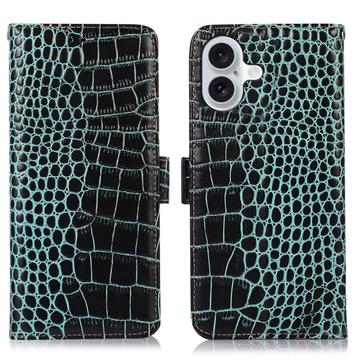 iPhone 16 Crocodile Series Læderpung med RFID - Grøn
