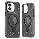 iPhone 16 Glitter Hybrid cover med kickstand - MagSafe-kompatibel - Sort