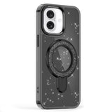 iPhone 16 Glitter Hybrid cover med kickstand - MagSafe-kompatibel - Sort