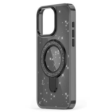 iPhone 16 Glitter Hybrid cover med kickstand - MagSafe-kompatibel - Sort