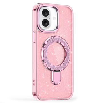 iPhone 16 Glitter Hybrid Cover med Kickstand - MagSafe-kompatibel - Pink