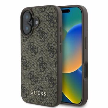 iPhone 16 Guess 4G Metal Gold Logo Hybrid Cover - Brun