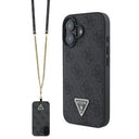 iPhone 16 Guess 4G Strass Triangle Metal Logo Cover med Crossbody Rem - Sort