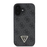iPhone 16 Guess 4G Strass Triangle Metal Logo Cover med Crossbody Rem - Sort
