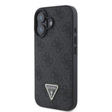 iPhone 16 Guess 4G Strass Triangle Metal Logo Cover med Crossbody Rem - Sort