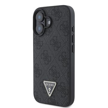 iPhone 16 Guess 4G Strass Triangle Metal Logo Cover med Crossbody Rem - Sort