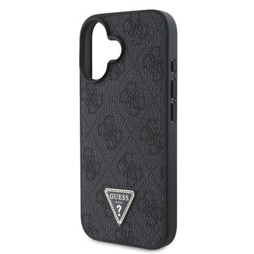 iPhone 16 Guess 4G Strass Triangle Metal Logo Cover med Crossbody Rem - Sort