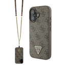 iPhone 16 Guess 4G Strass Triangle Metal Logo Cover med Crossbody Rem - Brun