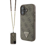 iPhone 16 Guess 4G Strass Triangle Metal Logo Cover med Crossbody Rem - Brun