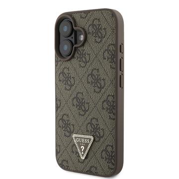 iPhone 16 Guess 4G Strass Triangle Metal Logo Cover med Crossbody Rem - Brun
