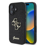 iPhone 16 Guess Fixed Glitter 4G Metal Logo Cover - Sort