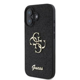 iPhone 16 Guess Fixed Glitter 4G Metal Logo Cover - Sort