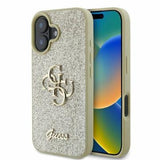 iPhone 16 Guess Fixed Glitter 4G Metal Logo Cover - Guld