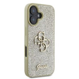 iPhone 16 Guess Fixed Glitter 4G Metal Logo Cover - Guld