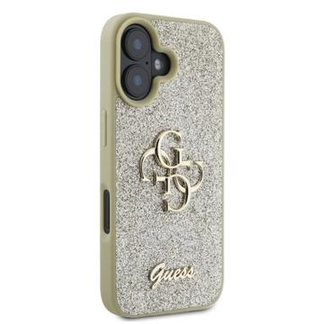iPhone 16 Guess Fixed Glitter 4G Metal Logo Cover - Guld