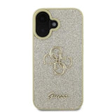 iPhone 16 Guess Fixed Glitter 4G Metal Logo Cover - Guld