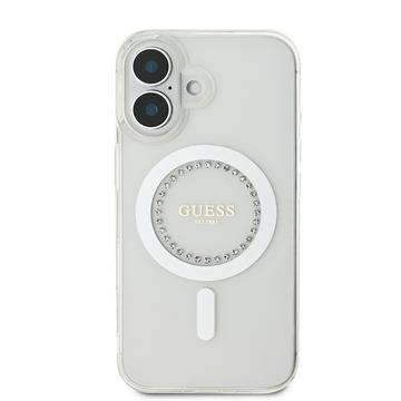iPhone 16 Guess IML Rhinestones Ring Cover - MagSafe-kompatibel - Hvid